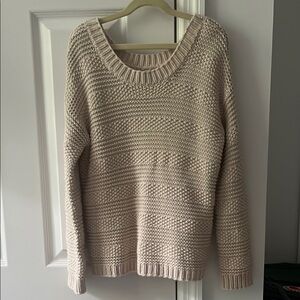 LOFT Cream Crew Neck Sweater with Ribbed Detailing